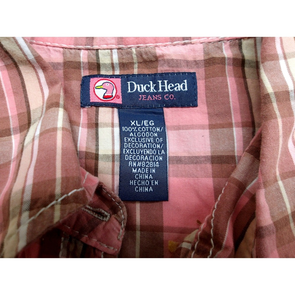 Duck Head Plaid‎ Western Shirt Pink Brown Snap Front Women's XL / #1294 - Picture 5 of 5